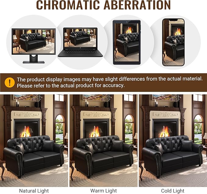 KEIKI 63" Faux Leather Chesterfield Sofa - Image 6
