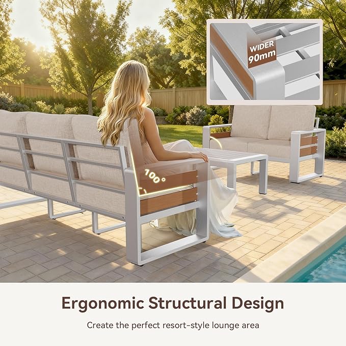 Aoxun Aluminum Patio Furniture Set, 5 Seats Luxury Metal Patio Conversation Sets - Image 5