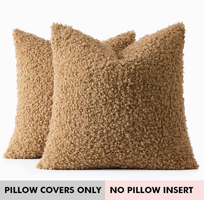 Faux Fur Throw Pillow Covers 20x20 Inch Set of 2 Boucle Neutral Decorative - Image 7