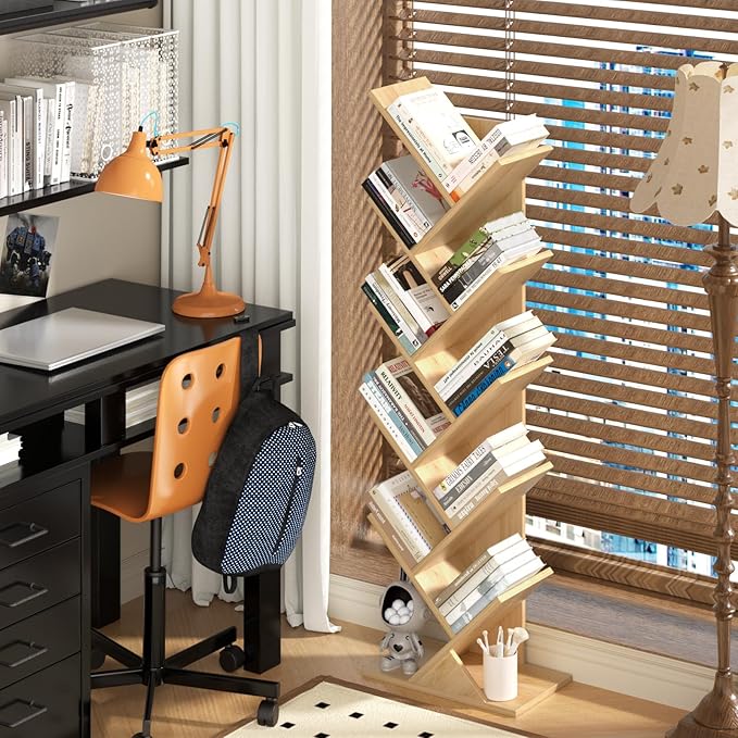 SHEEPAM 10 Tier Tree Book Shelf, Floor Standing Wood Bookshelf - Image 2