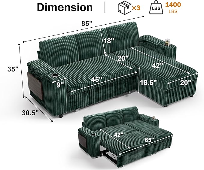 Vipbear 86" Modular Sectional Sleeper Sofa - Image 3