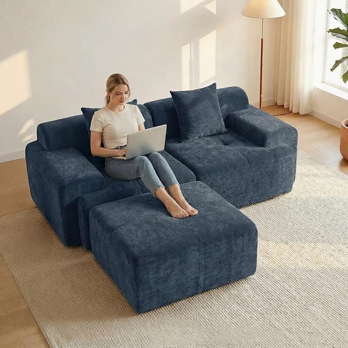 83.5" Boneless Loveseat with Ottoman, Cloud Comfy Couches by Mifnas