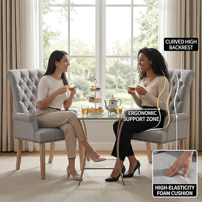Modern Upholstered Fabric Dining Chairs Set of 2, Accent Chairs - Image 3