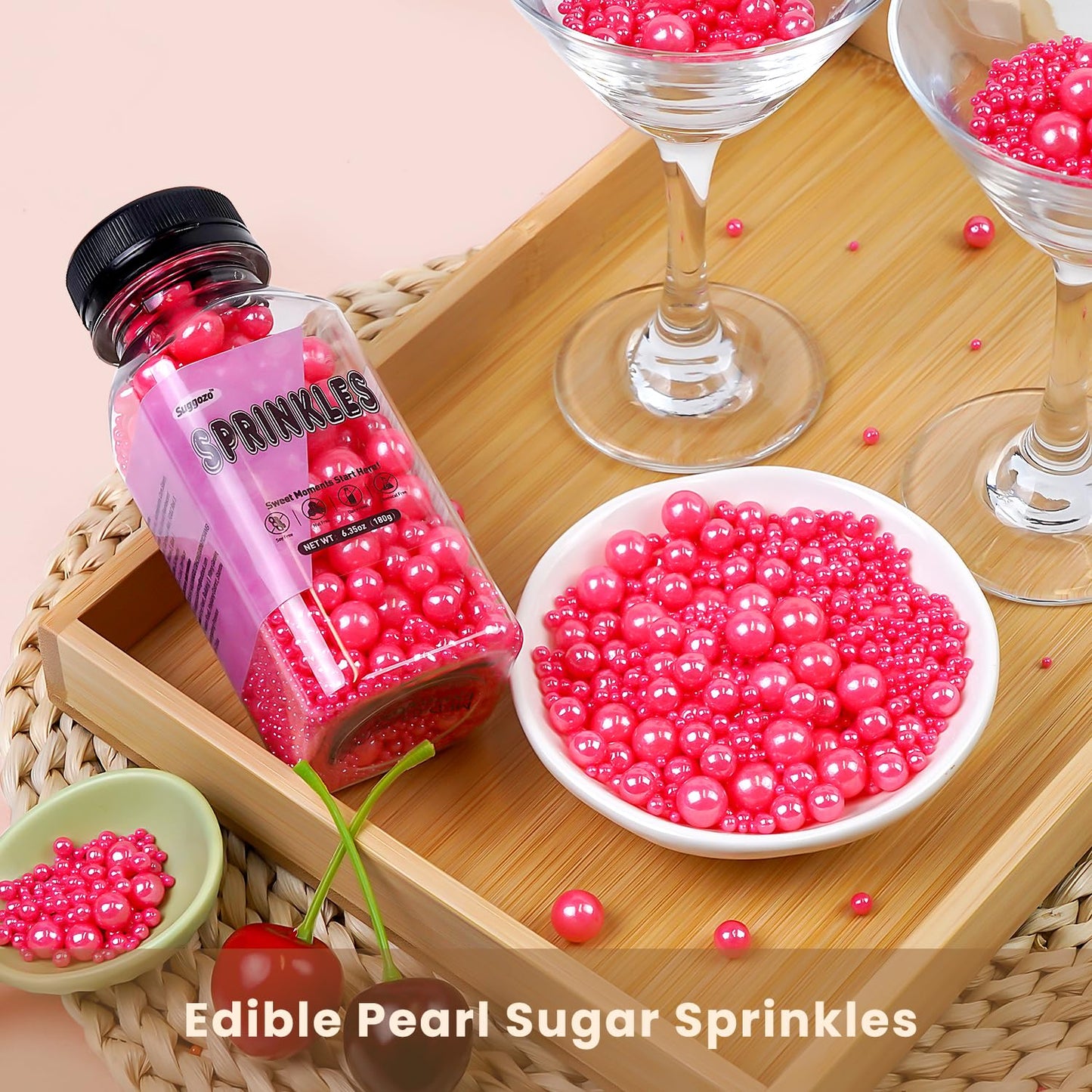 Edible Pink Sugar Pearl Sprinkles, Pearl Sugar Sprinkles, Cake Decorations, Cupcake Toppers, Ice Cream Toppings, Wedding Party Halloween Christmas Supplies,180g/6.35oz