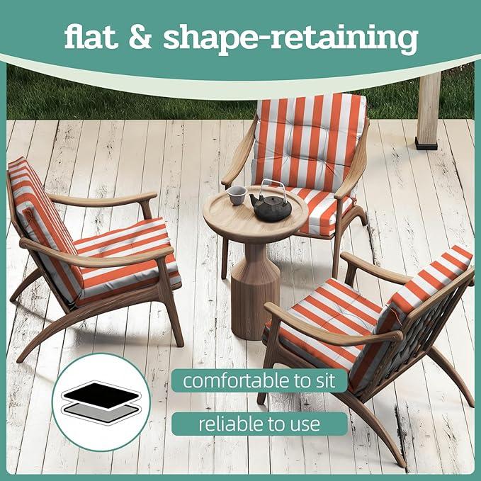 Outdoor Chair Cushion, High Back Soft Seat Pad, Indoor Outside Use, - Image 7
