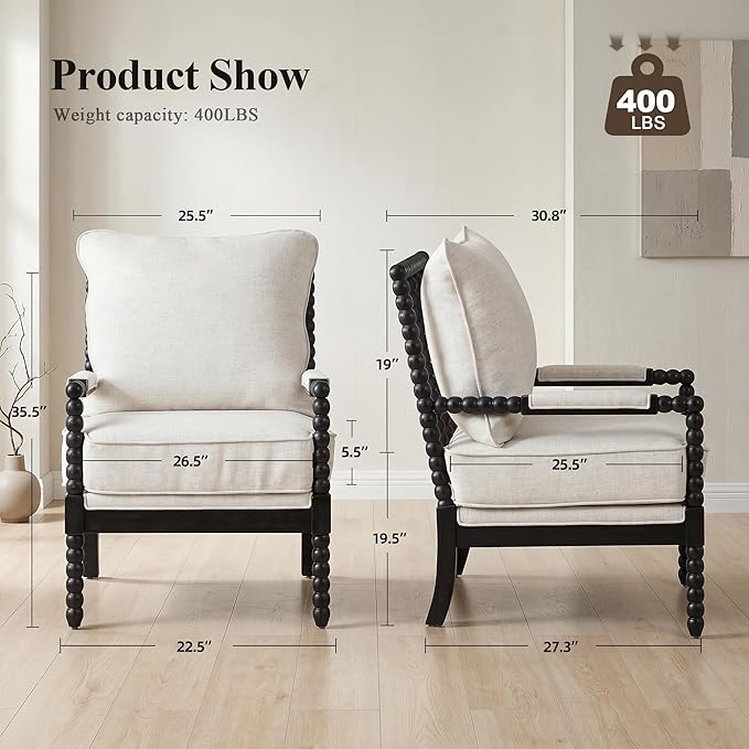 DUHOME Linen Fabric Spindle Accent Chairs Set of 2, Bobbin Chair - Image 2