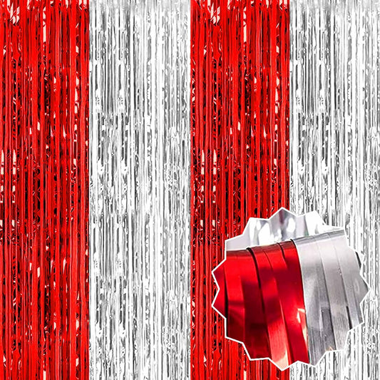 6 Pack Red and Silver Foil Fringe Curtains Backdrop, 3.28 x 8.2 Ft Metallic Streamers Tinsel Curtains Background for Photo Booth, Birthday, Weddings, Carnivals, Graduation, Themed Party Decorations