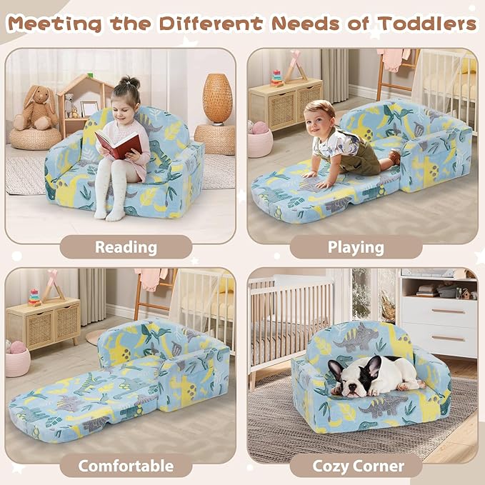 Extra Wide Kids Couch, 2-in-1 Soft Toddler Couch - Image 7