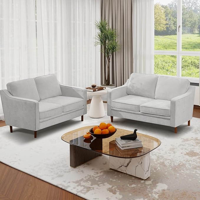 Kingfun 56" Chenille Sofa, Loveseat Couch, Mid Century Modern Love Seat Couches - Image 4