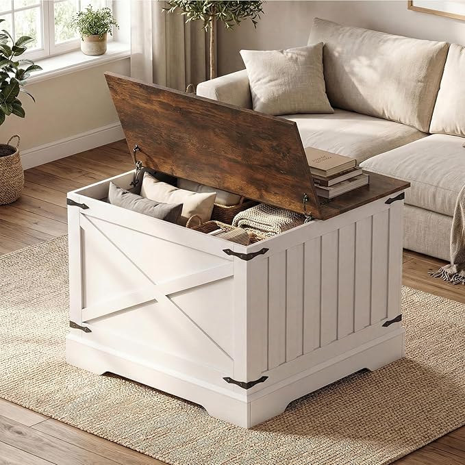Giantex Farmhouse Lift Top Coffee Table, 31.5" Square Wood Center Table - Image 3