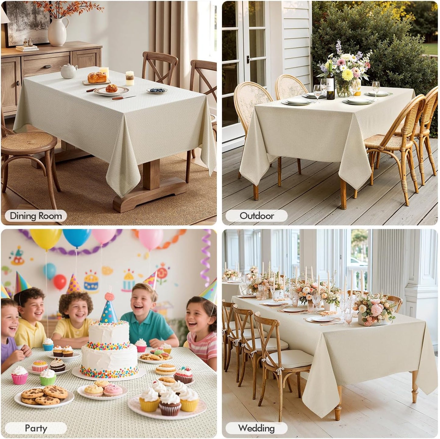 MIULEE Natural Linen Cottton Table Cloth Rectangle Tablecloth Waterproof Spillproof Cross-Star Textured Table Cltoth Decorative Farmhouse Style for Dining Party Weddings 60x84 Inch