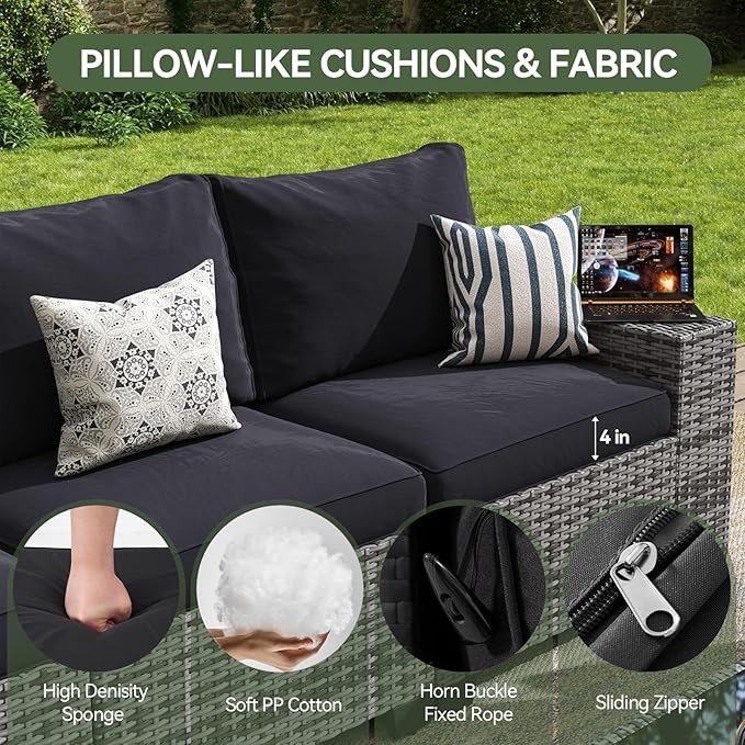 Aoxun Patio Furniture Set, Widen Armrests Wicker Outdoor Sectional - Image 3