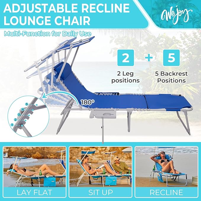 #WEJOY Tanning Chair with Face Hole & Canopy & Side Table, 5 Positions - Image 5