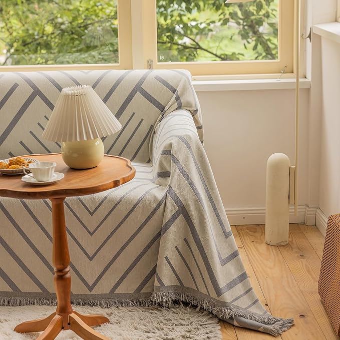 VClife Beige Gray Herringbone Couch Cover Modern Simple Style Geometric - Image 9