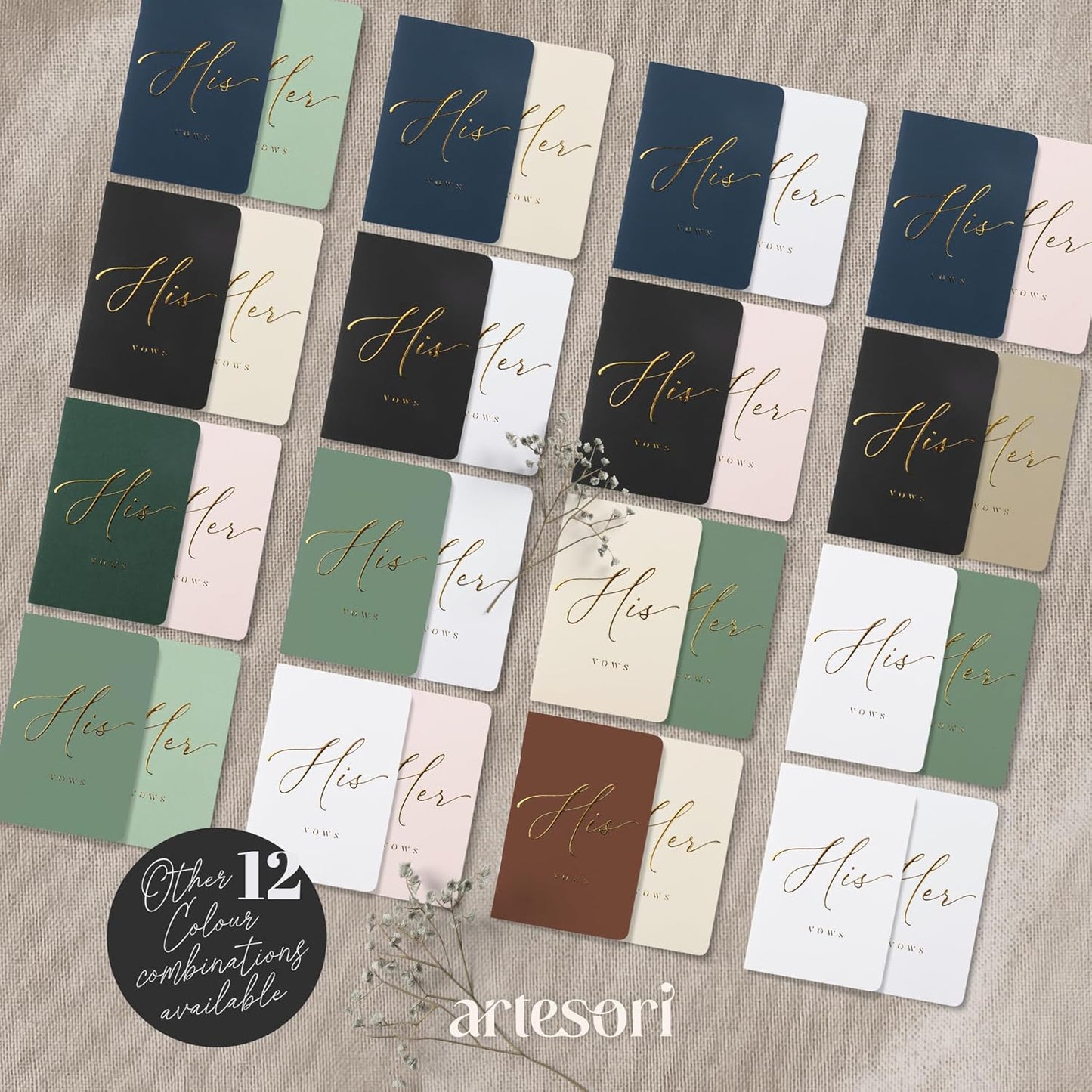 ARTESORI Wedding Vow Book for Her & Him, Soft Touch, Gold Engraving, 28 Lined Pages, Wedding Vow Books His and Hers, Wedding Essentials, Wedding Registry Gifts, His and Hers Gifts [Mint & White]