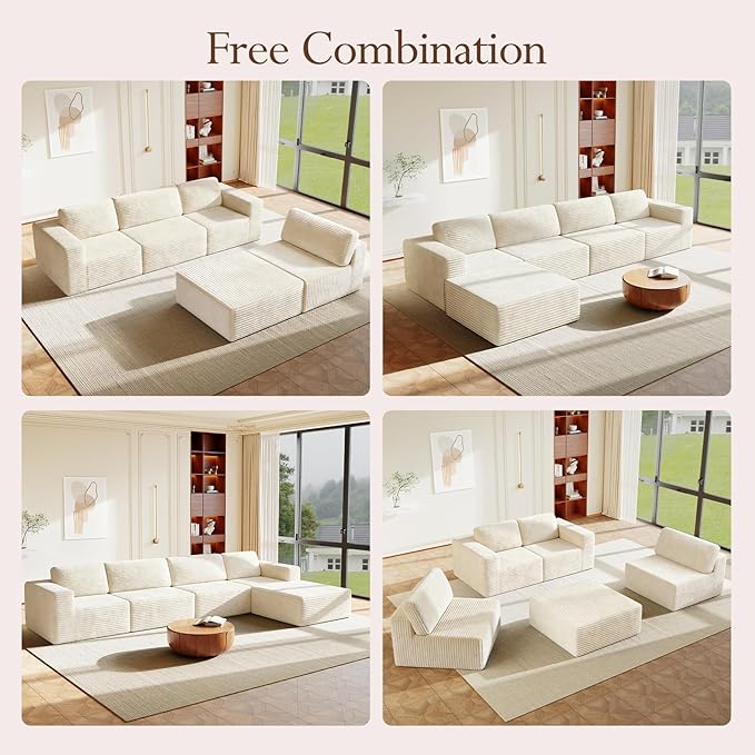 Vesgantti 159" Large Modular Sectional Sofa, L-Shaped Corduroy Cloud Couch - Image 3