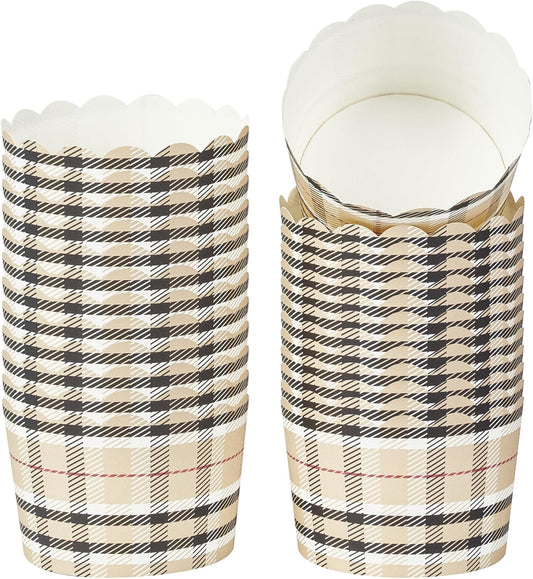 Panificio 10 Ounce Cupcake Wrappers, 200 Scalloped Baking Cups - Oven-Ready, Greaseproof, Plaid Paper Cupcake Liners, Disposable, For Birthdays, Baby Showers, Or Weddings - Restaurantware