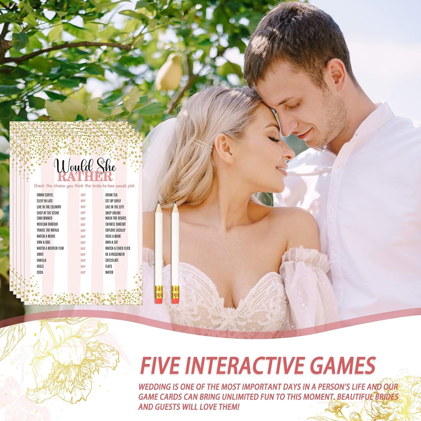 Teling 145 Pieces Bridal Shower Game Bridal Shower Favors Set Wedding Games Cards and Pencils for Bride Groom Bachelorette Party Wedding Party Favor(Confetti Style)