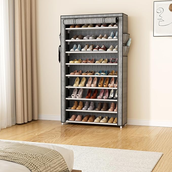 LANTEFUL Shoe Rack with Covers 10 Tier Tall Shoe Rack Organizer Large Capacity - Image 8