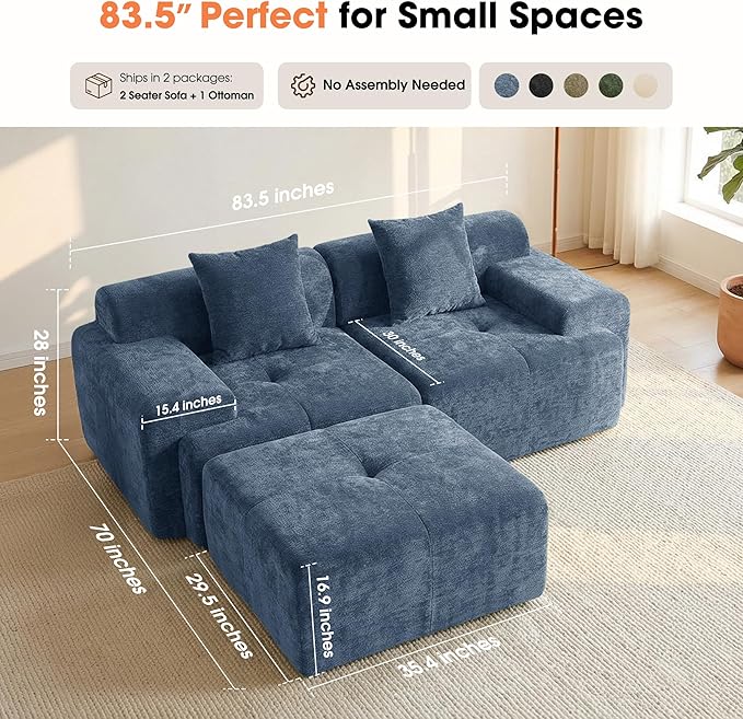 83.5" Boneless Loveseat with Ottoman, Cloud Comfy Couches - Image 7