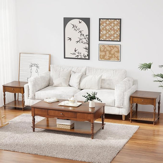 Mid-Century Modern Living Room Coffee Table Set, 3-Piece Solid Wood Living Room by MIAUWUUFHOME