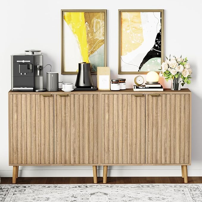 Vrullu Fluted Storage Cabinet, Free Standing Buffet, Wood Sideboard, Dining Room - Image 3