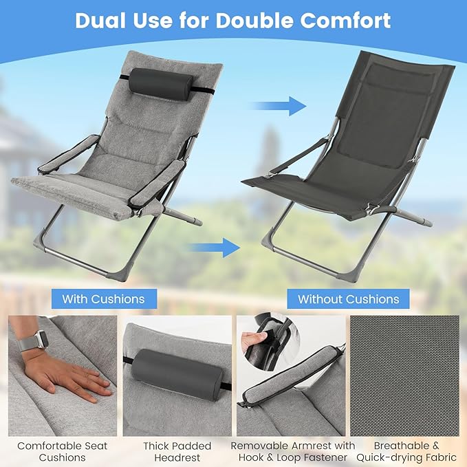 Giantex 5-Piece Patio Bistro Set, Folding Lounge Chairs - Image 6
