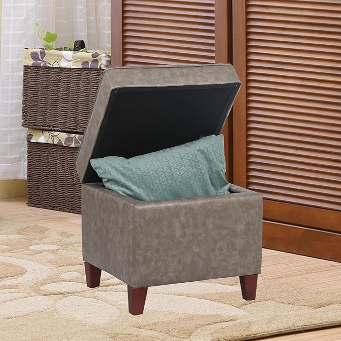 Adeco 17.5" Square Storage Ottoman, Faux Leather Flip Top Footstool & Coffee - Image 7