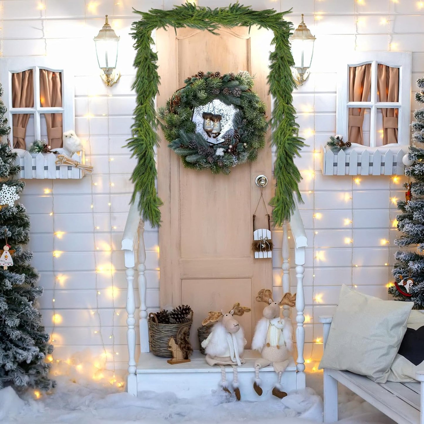 2 Pcs Christmas Decorations Artificial Norfolk Pine Garlands, 6 FT Dense Real Touch Winter Pine Garland Ornament, Green Greenery Garland for Table, Mantle, Wall, Indoor, Outdoor Christmas Decor