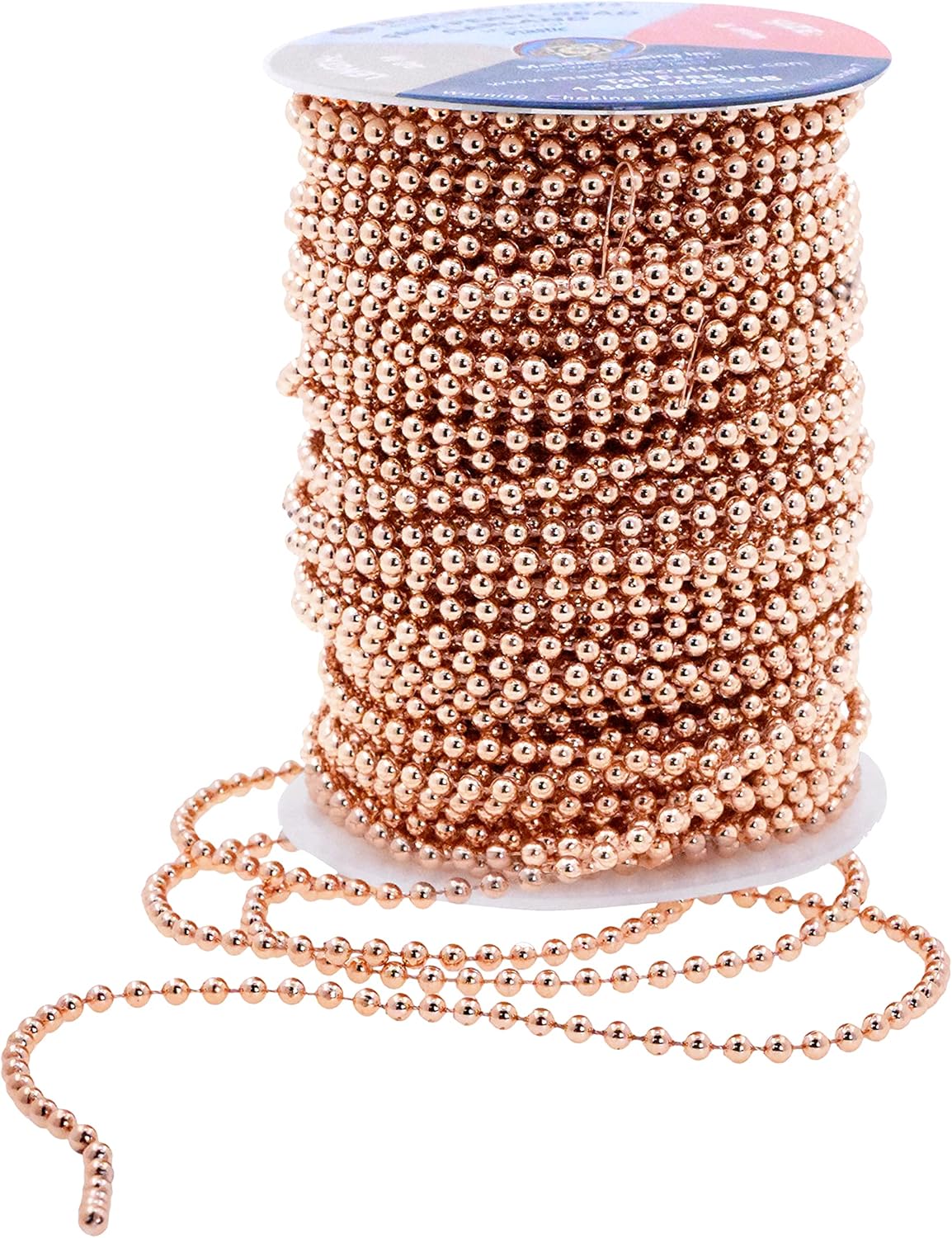 Mandala Crafts 4mm Faux Rose Gold Pearl Beads Roll - 44 Yards Strand of Fake Pearls Chain Garlands Spool String for Christmas Tree, Wedding, Party, Vases, DIY Decoration