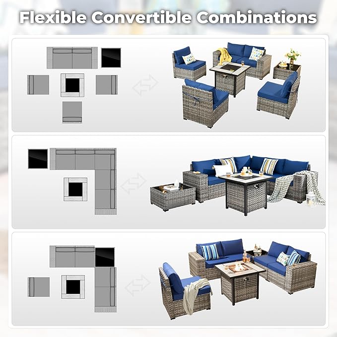 ovios 7 Pieces Patio Furniture Set, Outdoor Wicker Sectional Sofa - Image 2
