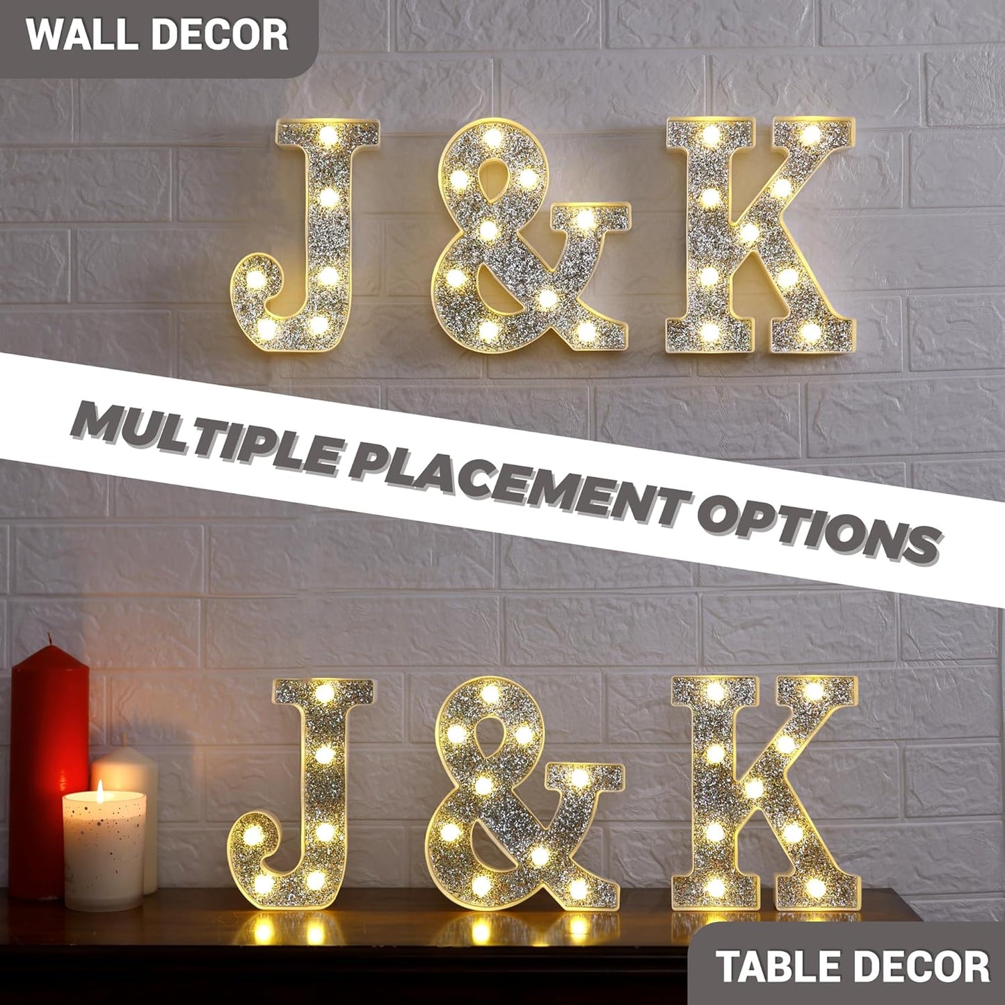 Marquee Light Up Letters, Glitter Silver LED Letter Lights Battery Powered Alphabet Letter Sign for Night Light Wedding Birthday Party Cafe Bar Decoration Girls Room Decor - I