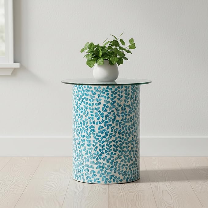 PEMAR Mother of Pearl Inlaid Cylinder Drum End Table Nacre Capiz Shell Side - Image 11