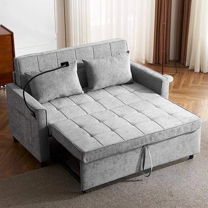 3 in 1 Convertible Sleeper Sofa Bed, 56.9" Small Pull Out Couch Bed by LITVZ