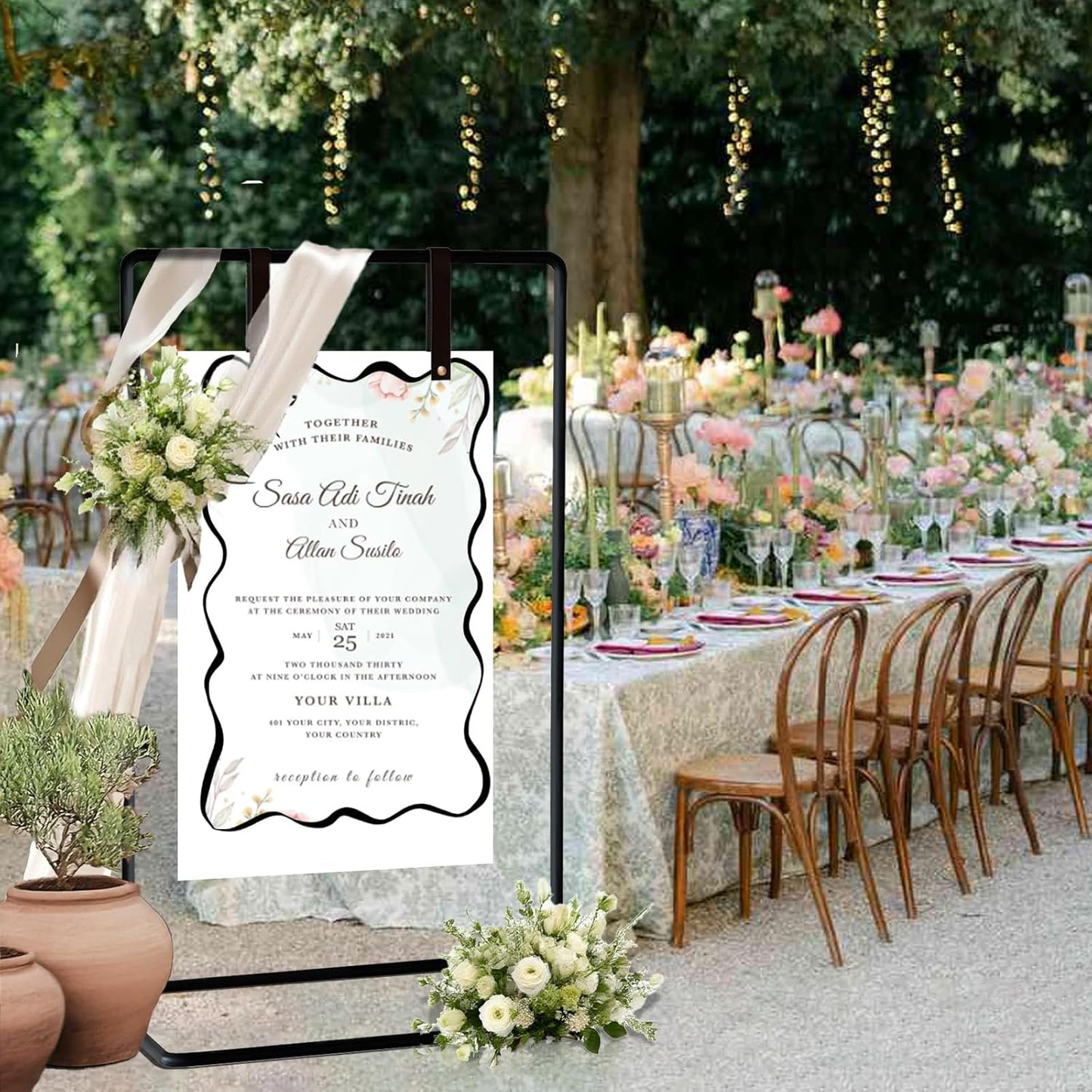 Wedding Welcome Sign Stand, 54" Adjustable Heavy Duty Metal Easel for Welcome Signs, Seating Charts & Posters - Display Holder for Wedding & Event Decor w/Leather Straps