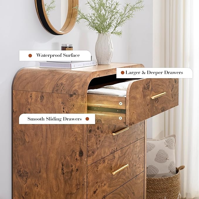 Curved 5-Drawer Dresser for Bedroom, 45.59" Tall Modern Chest of Drawers - Image 7