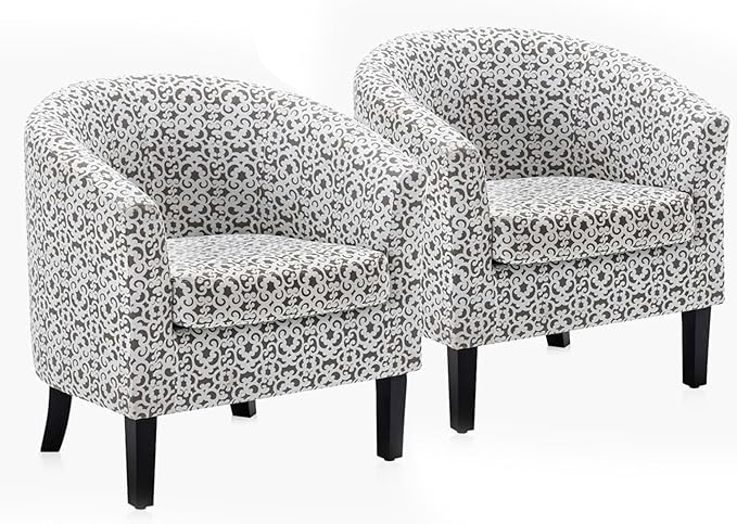 BELLEZE Accent Barrel Chair Set of 2, Linen Round Chair Club Tub Sofa Corner by BELLEZE