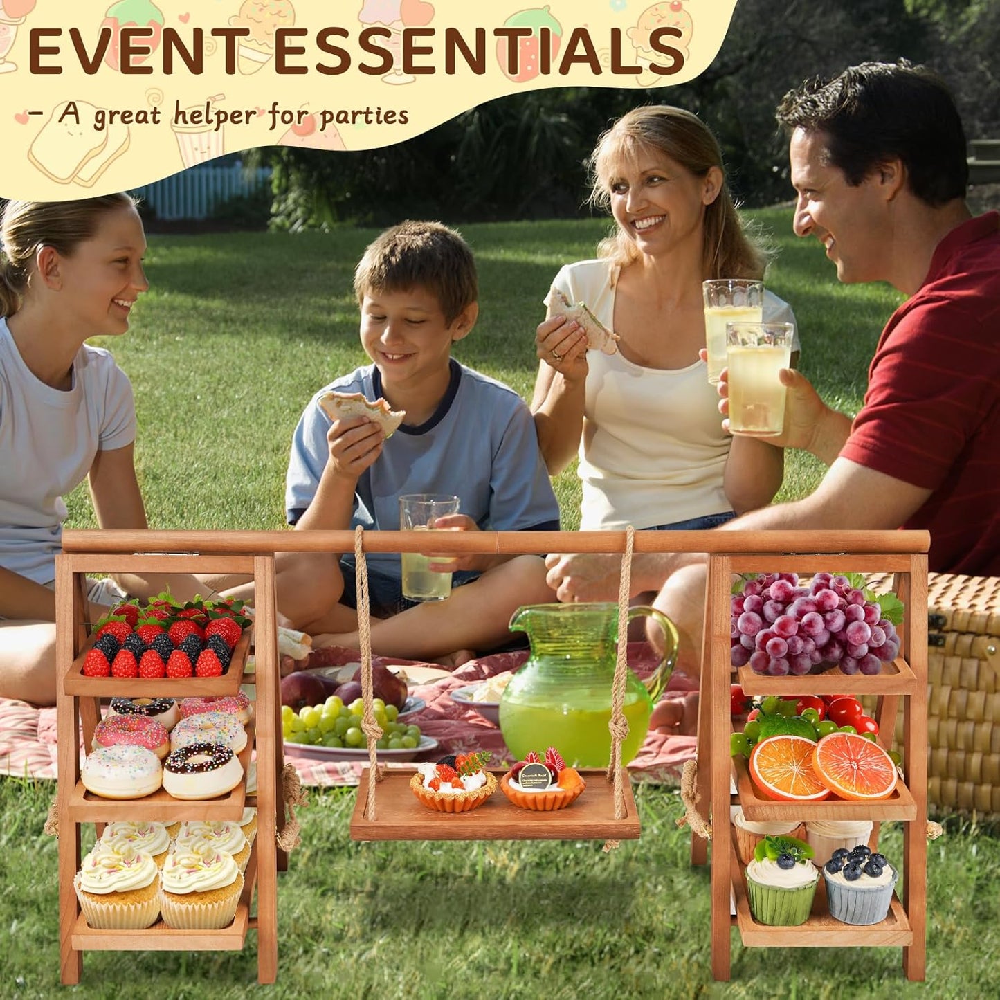 Wooden Cupcake Stand, 3 Tier Cupcake Display Stand for Dessert Display, Dessert Stands with Serving Tray and Foldable Stand for Party, Birthday, Wedding, Events, Baby Shower (Brown)