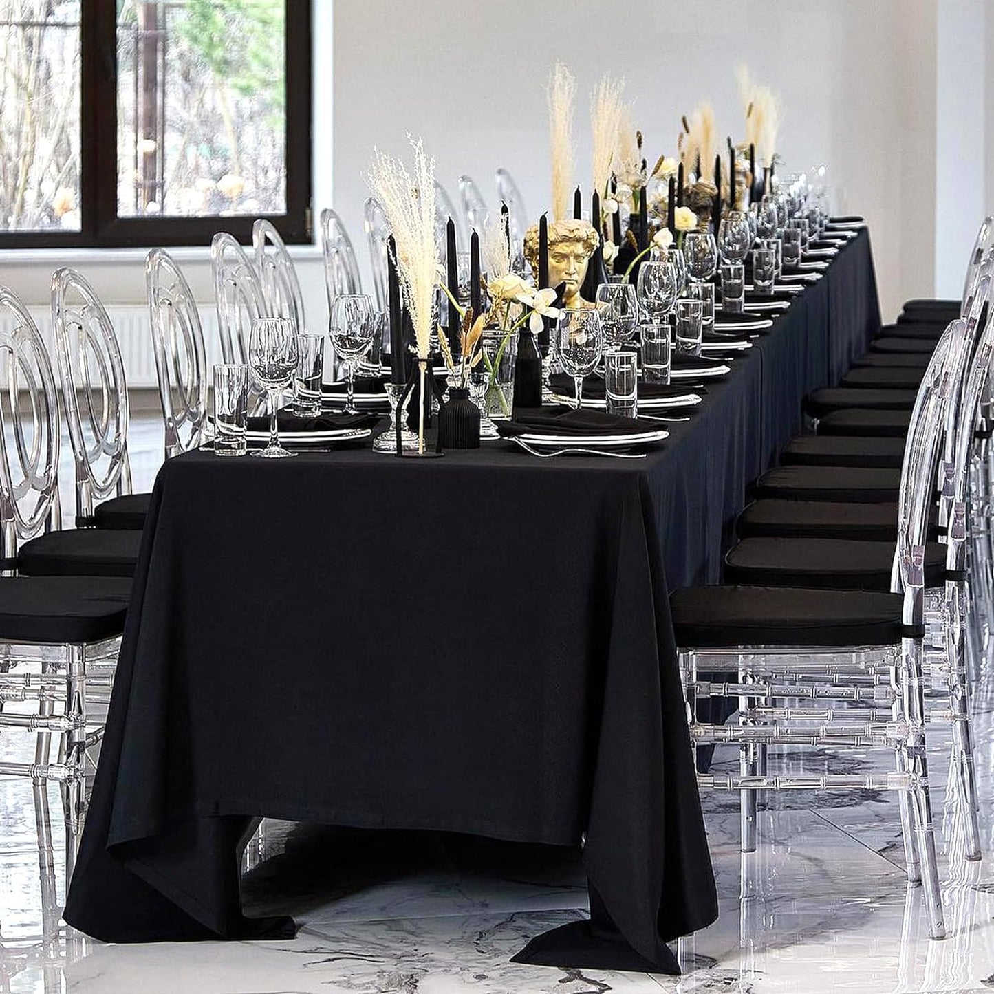 8 Pack Black Tablecloths 60 x 84 Inch Rectangular Table Cloths for Rectangle Tables 4ft, Wrinkle Resistant Black Table Cloth Washable Polyester Fabric for Buffet Wedding Party Banquet