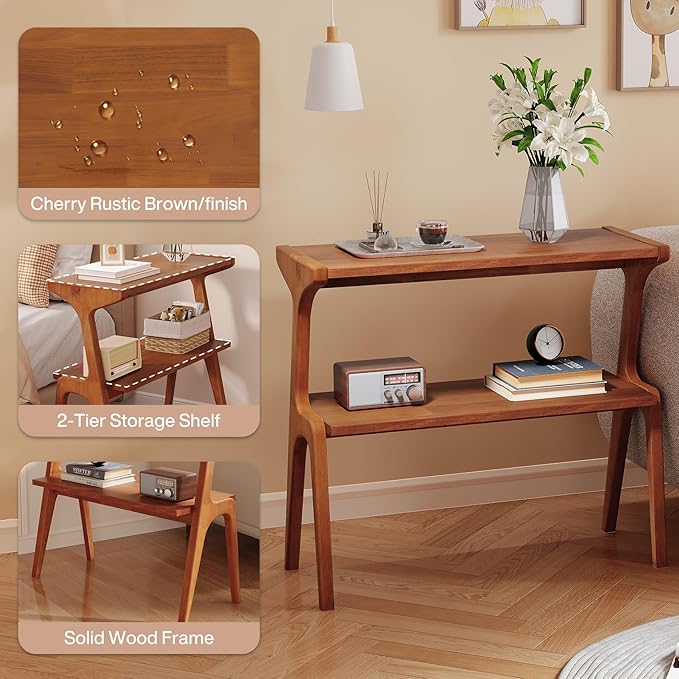 Set of 2 Solid Wood End Table, 2-Tier Side Table - Image 4