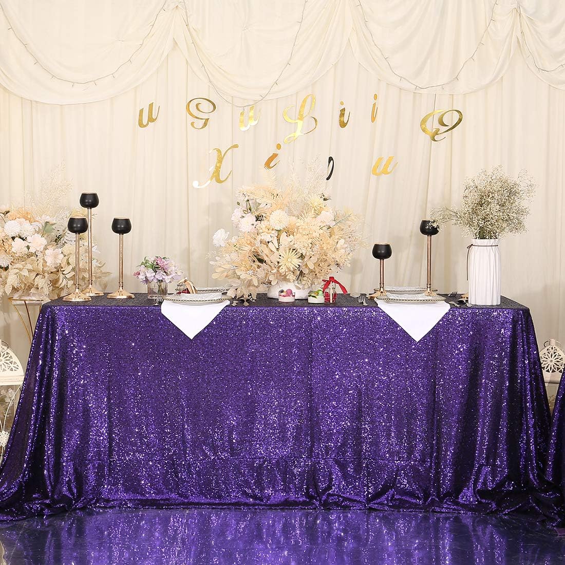 SquarePie Sequin Tablecloth 60 x 120 Inch Purple Sparkly Table Cloth for Halloween Wedding Party