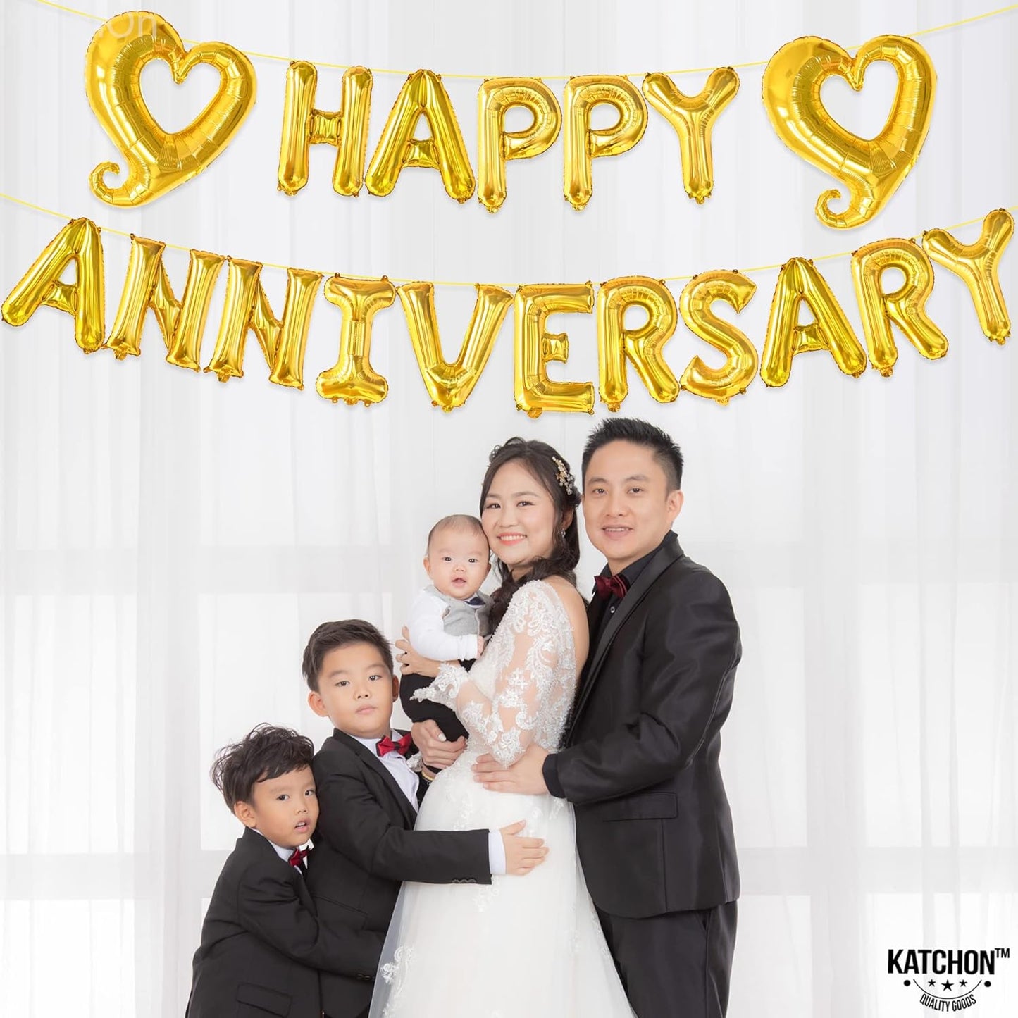 KatchOn, Gold Happy Anniversary Balloons Letters - 18 Inch, Heart Balloons Foil | Gold Happy Anniversary Banner for happy anniversary Decorations