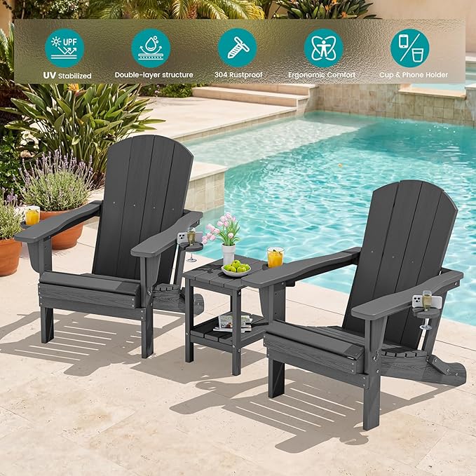SERWALL Foldable Adirondack Chair, HDPE Adirondack Chair - Image 2