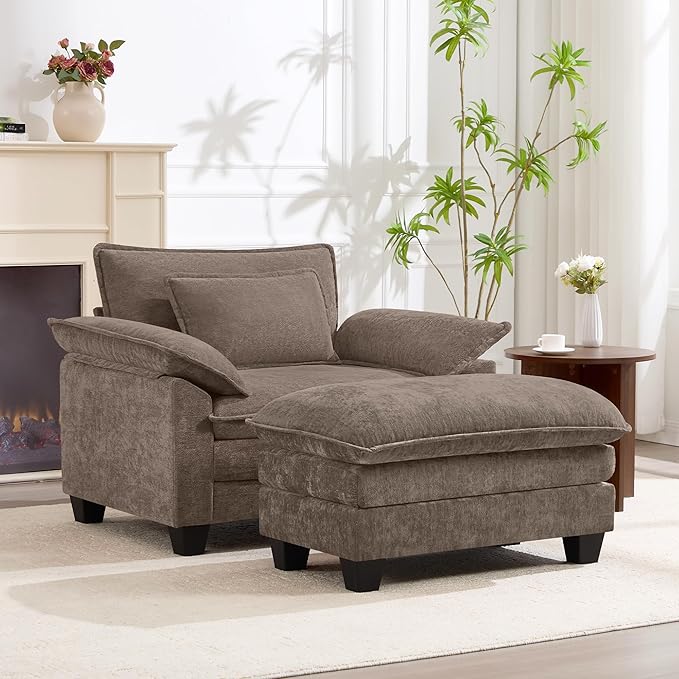 Oversized Accent Chair with Ottoman, Upholstered Armchair with Extra Thick by choairy