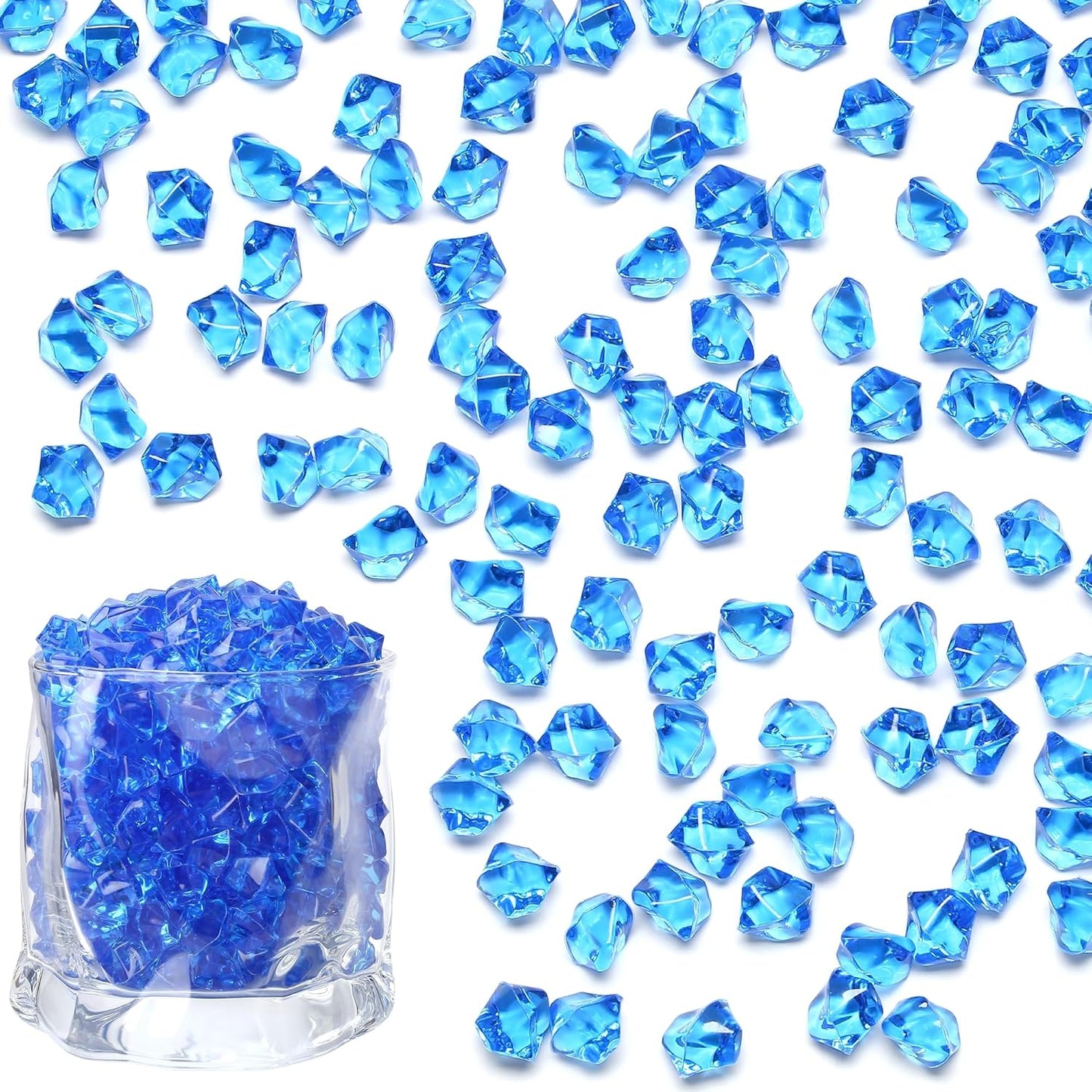 LAIDANLA 500PCS Blue Acrylic Gems Vase Fillers Fake Ice Cubes Plastic Diamonds Fake Crushed Rocks for Centerpiece DIY Party Table Scatter Prop Wedding Decoration Accessories
