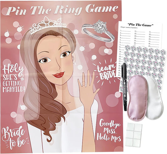 Bridal Shower Games, Pin The Ring On The Bride, Bridal Shower Engagement Wedding Shower Bachelorette Party Games 50 Guests