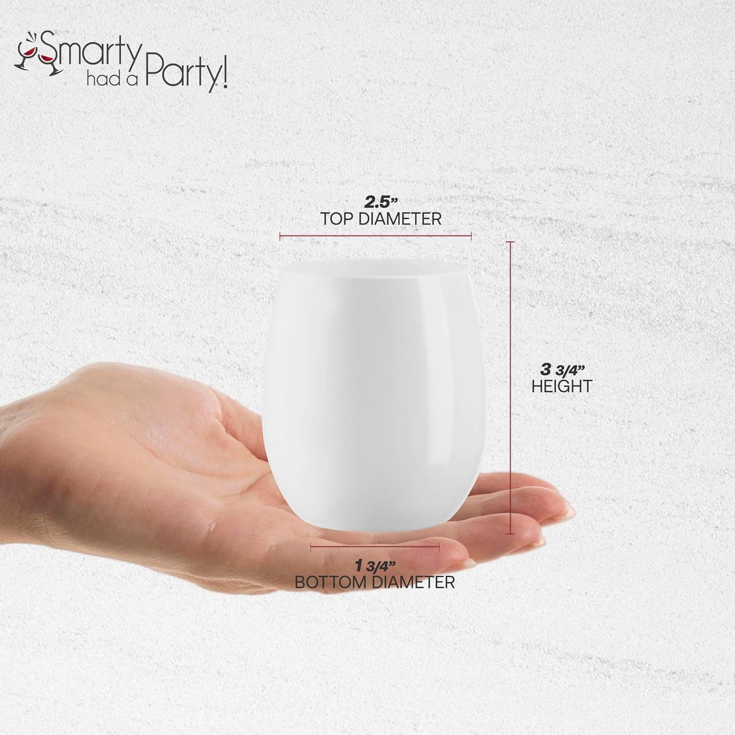 Smarty Had A Party 12 oz Wine Glasses Pack of 64 White Stemless Plastic Glasses, Unbreakable Disposable Drinkware for Parties and Events