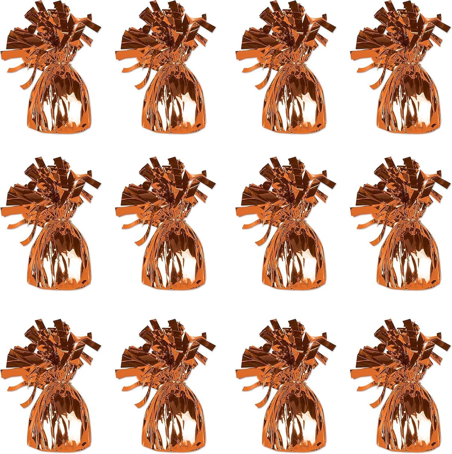 ROYALHOUSE Metallic Plastic Wrapped Balloon Weights for Party Decorations, 12 Pcs (Orange)