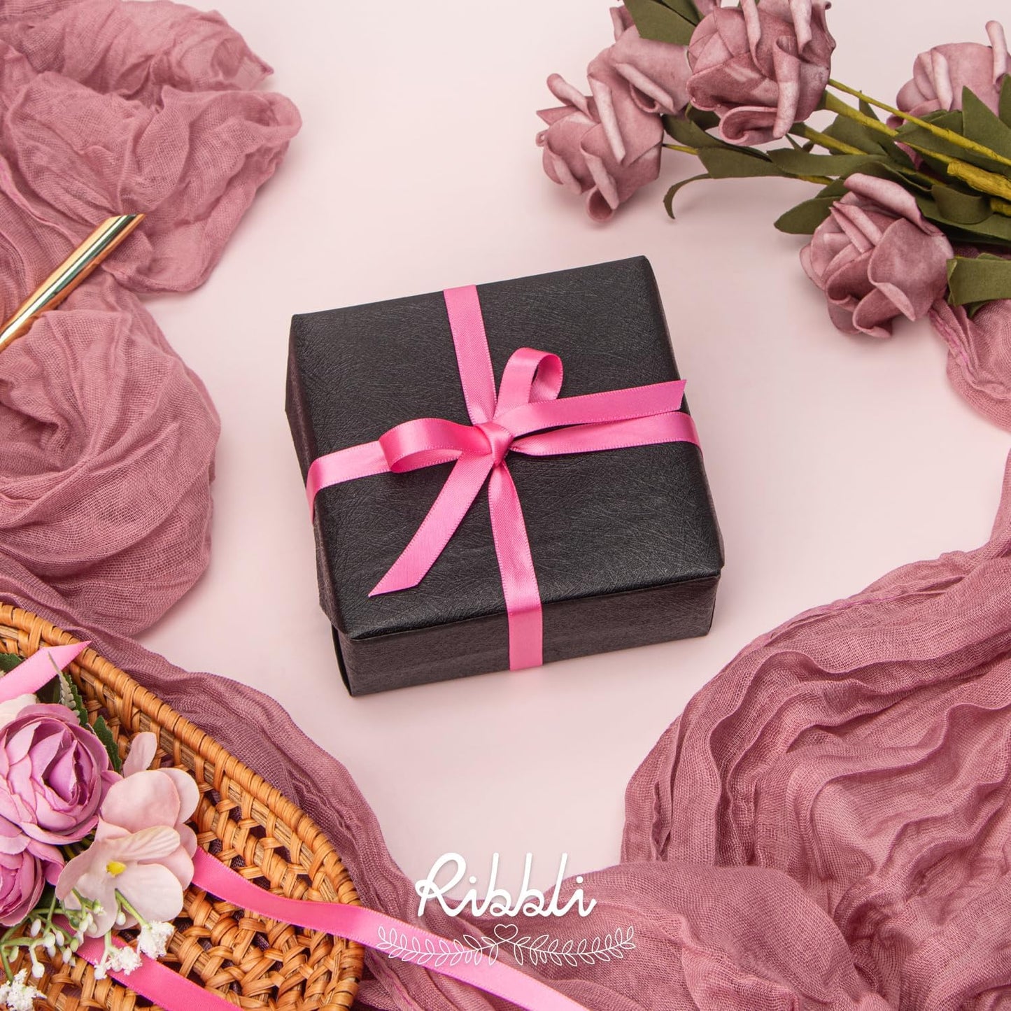 Ribbli Double Faced Hot Pink Satin Ribbon,3/8” x Continuous 25 Yards,Use for Bows Bouquet,Gift Wrapping,Floral Arrangement