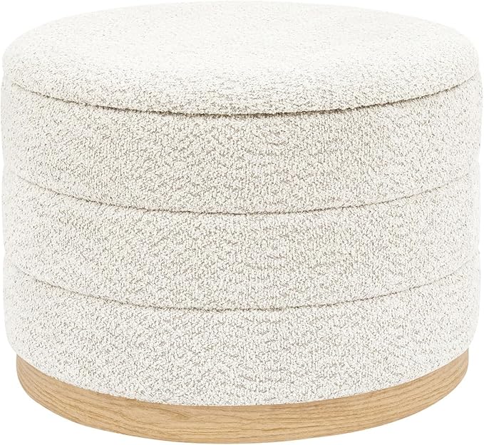 Round Storage Ottoman with Tray Lid, Folding Chenille Fabric Footrest with by ZOLANOful